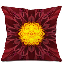 Red Mandala Concentric Flower Center Kaleidoscope Pillows 66477068