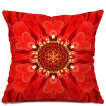Red Mandala Concentric Flower Center Kaleidoscope Pillows 72408927