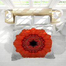 Red Mandala Gerbera Flower Kaleidoscope Isolated On White Bedding 57611387