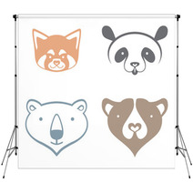 Red Panda, Giant Panda, Polar Bear, Brown Bear, Head Silhouette - Simple Vector Signs. Backdrops 99185499