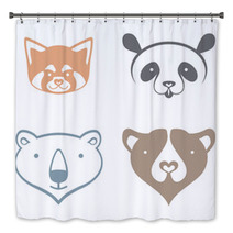 Red Panda, Giant Panda, Polar Bear, Brown Bear, Head Silhouette - Simple Vector Signs. Bath Decor 99185499