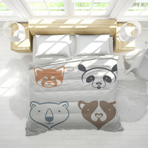 Red Panda, Giant Panda, Polar Bear, Brown Bear, Head Silhouette - Simple Vector Signs. Bedding 99185499