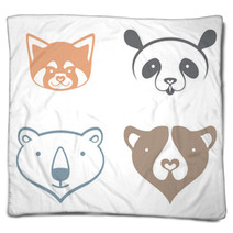 Red Panda, Giant Panda, Polar Bear, Brown Bear, Head Silhouette - Simple Vector Signs. Blankets 99185499