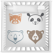 Red Panda, Giant Panda, Polar Bear, Brown Bear, Head Silhouette - Simple Vector Signs. Nursery Decor 99185499