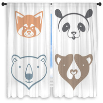 Red Panda, Giant Panda, Polar Bear, Brown Bear, Head Silhouette - Simple Vector Signs. Window Curtains 99185499