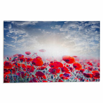 Red Poppy Field In A Rays Of Sun Rugs 56875413