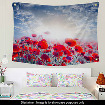 Red Poppy Field In A Rays Of Sun Wall Art 56875413