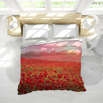 Red Poppy Field In Morning Mist Bedding 60150152