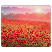 Red Poppy Field In Morning Mist Rugs 60150152