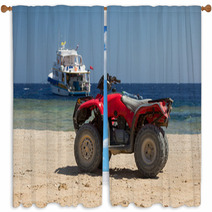 Red Quad Bike In The Desert Window Curtains 35704519