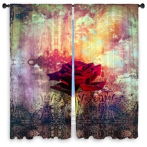 Red Rose In The Background Grunge Window Curtains 56226576