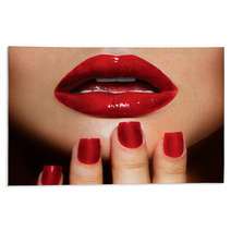 Red Sexy Lips And Nails Closeup. Manicure And Makeup Rugs 54851498
