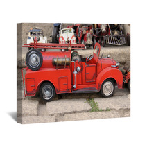 Red Toy Vintage Metal Car Firetruck Wall Art 60120009