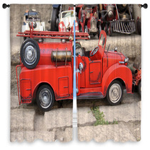 Red Toy Vintage Metal Car Firetruck Window Curtains 60120009