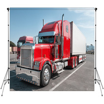 Red US Truck With Chrome Parts Backdrops 50113206