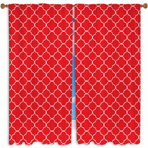 Red White Quatrefoil Pattern Window Curtains 73167094