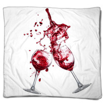 Red Wine Splash Over White Background Blankets 49757817