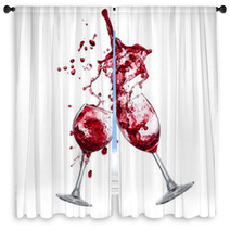 Red Wine Splash Over White Background Window Curtains 49757817