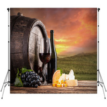 Red Wine Still Life With Vineyard On Background Backdrops 68059279