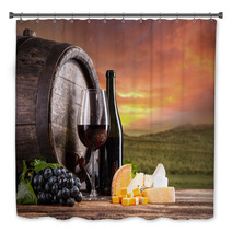 Red Wine Still Life With Vineyard On Background Bath Decor 68059279