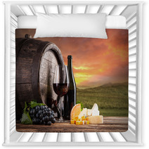 Red Wine Still Life With Vineyard On Background Nursery Decor 68059279