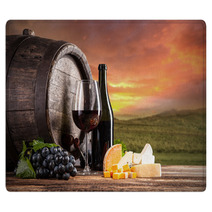 Red Wine Still Life With Vineyard On Background Rugs 68059279