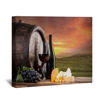 Red Wine Still Life With Vineyard On Background Wall Art 68059279