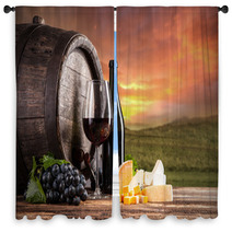 Red Wine Still Life With Vineyard On Background Window Curtains 68059279