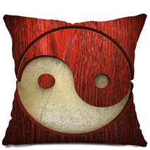 Red Wood Sign Golden Background Pillows 52287924