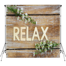 Relax Written On Rustic Wood And Chamomile Flowers
 Backdrops 91278913