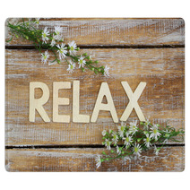 Relax Written On Rustic Wood And Chamomile Flowers
 Rugs 91278913