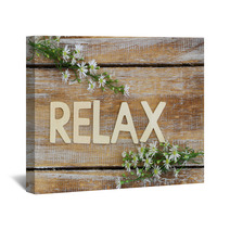Relax Written On Rustic Wood And Chamomile Flowers
 Wall Art 91278913
