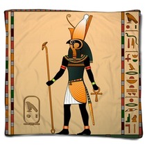 Religion Of Ancient Egypt Horus Is The God Of Heaven Of Royalty The Patron Of The Pharaohs Ancient Egyptian God Horus In The Guise Of A Man With A Falcon Head Vector Illustration Blankets 144464874