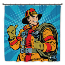 Rescue Firefighter In Safe Helmet And Uniform Pop Art Bath Decor 113972208