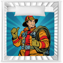 Rescue Firefighter In Safe Helmet And Uniform Pop Art Nursery Decor 113972208