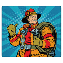 Rescue Firefighter In Safe Helmet And Uniform Pop Art Rugs 113972208