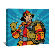 Rescue Firefighter In Safe Helmet And Uniform Pop Art Wall Art 113972208