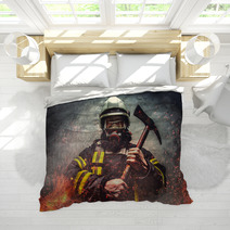 Rescue Firefighter Man In Oxygen Mask Bedding 110961800
