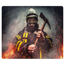 Rescue Firefighter Man In Oxygen Mask Rugs 110961800