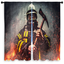 Rescue Firefighter Man In Oxygen Mask Window Curtains 110961800