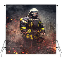 Rescue Man In Firefighter Uniform Backdrops 113583804
