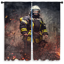 Rescue Man In Firefighter Uniform Window Curtains 113583804