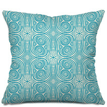 Retro Blue Flowers And Swirls Pillows 57865197