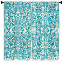 Retro Blue Flowers And Swirls Window Curtains 57865197