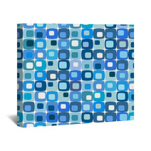 Retro Blue Square Pattern, Tiles In Any Direction. Wall Art 6112142