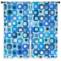 Retro Blue Square Pattern, Tiles In Any Direction. Window Curtains 6112142