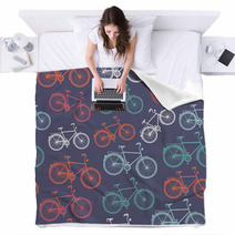 Retro Hipster Bicycle Seamless Pattern. Blankets 55225957
