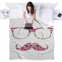 Retro Hipster Face Geometric Icons Blankets 55225602