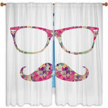Retro Hipster Face Geometric Icons Window Curtains 55225602