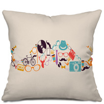 Retro Hipsters Icons Mustache. Pillows 55225547